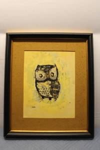lot 417 image: Framed Art Print of Stylized Owl by Artist Layton