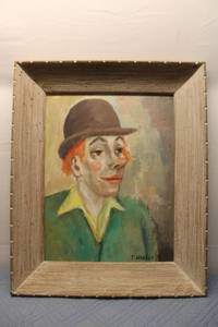lot A-419 image: Original Framed Artwork by T. Hanley - Clown Portrait