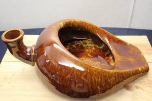 lot 258 image: Vintage Brown Glazed Ceramic Pitcher with Unique Spout