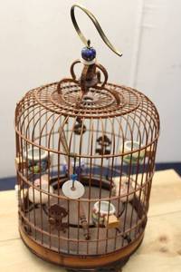 lot 260 image: Vintage Decorative Birdcage Collection with Ceramic Birds