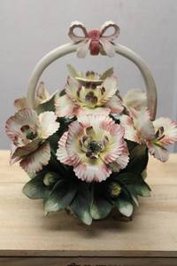 lot 274 image: Vintage Porcelain Floral Basket with Butterfly Accent