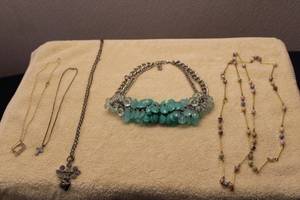 lot 349 image: Jewelry Lot with 5 Necklaces, Decorative Bracelet, and Vintage Watch