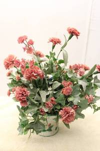 lot 361 image: Artificial Floral Arrangement with Hand-Painted Ceramic Vase and Basket Set