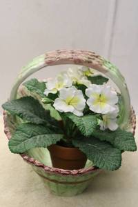 lot 370 image: Decorative Green and Pink Basket with Faux Flower Arrangement