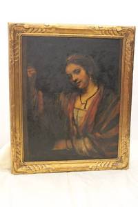 lot 416 image: Framed Vintage Portrait Painting of Woman in Colorful Garb