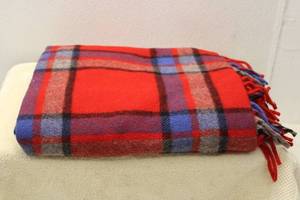 lot 423 image: Plaid Red and Blue Throw Blanket with Fringed Edges