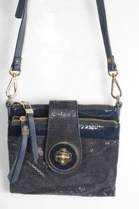 lot 445 image: Sondra Roberts Sparkly Black and Navy Crossbody Bag with Zipper Pockets