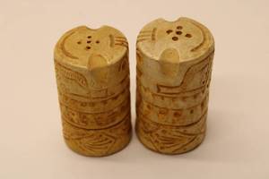 lot 503 image: Pair of Vintage Carved Stone Salt and Pepper Shakers