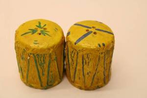 lot 506 image: Set of 2 Hand-Painted Wooden Drums with Colorful Designs