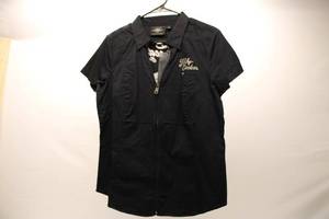 lot 521 image: Harley-Davidson Womens Black Short Sleeve Button-Up Shirt Size L