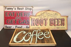 lot 546 image: Vintage Restaurant and Coffee-Themed Sign Collection - 3 Pieces