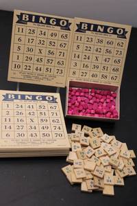 lot 570 image: Vintage Bingo Game Set with Multiple Cards and Markers