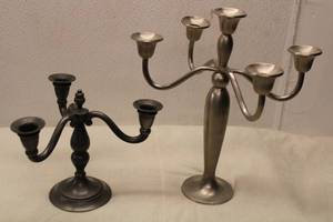lot 572 image: Set of 2 Pewter Candle Holders - 5 and 3 Lights