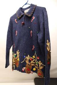lot 616 image: Festive Christmas Cardigan Sweater with Reindeer and Candy Cane Design