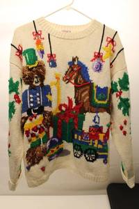 lot 620 image: Vintage Christmas Sweater with Holiday Themed Embroidery