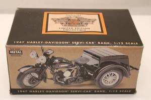 lot 638 image: 1947 Harley-Davidson Servi-Car Die Cast Bank - Limited Edition 112 Scale