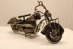 lot 643 image: Vintage Metal Motorcycle Model Sculpture in Silver Finish