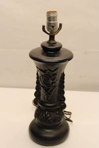 lot 649 image: Elegant Black Decorative Table Lamp Base with Floral Design
