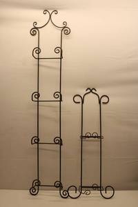 lot 650 image: Set of 2 Decorative Black Metal Rack Holders with Scroll Design