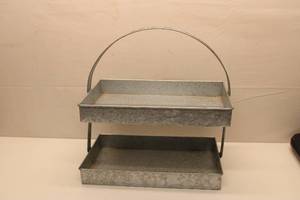 lot 654 image: Two-Tiered Galvanized Metal Tray with Handle