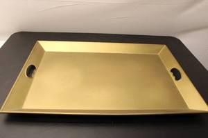 lot 662 image: Elegant Vintage Gold Finish Serving Tray with Cutout Handles