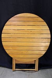 lot 675 image: Round Folding Wooden Table - Natural Finish