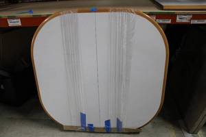 lot 677 image: Round Folding Table with Plywood Surface and Wooden Edges