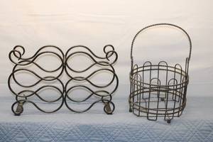 lot 706 image: Set of 2 Vintage Black Metal Wire Holders - Decorative Organizer and Basket