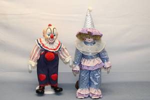 lot 717 image: Lot of 2 Decorative Clown Dolls - One Traditional Clown and One Jester
