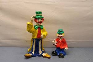 lot 718 image: Set of 2 Vintage Clown Figurines - Colorful Ceramic