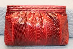 lot 723 image: Vintage Pierre Cardin Red Snakeskin Clutch Bag