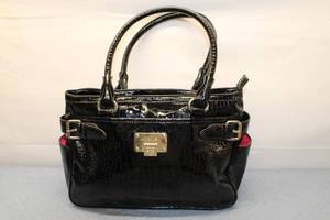 lot 724 image: Anne Klein Black Patent Croc-Embossed Handbag