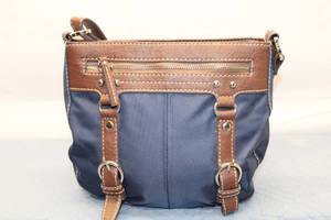 lot 727 image: Nautical Navy Blue and Brown Leather Shoulder Bag
