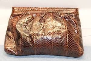 lot 732 image: Vintage Pierre Cardin Brown Faux Snake Skin Handbag