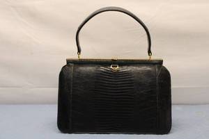 lot 733 image: Vintage Black Snakeskin Handbag with Gold Accents