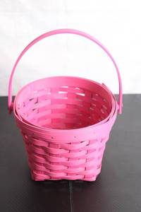 lot 2 image: Longaberger Handmade Pink Basket with Handle