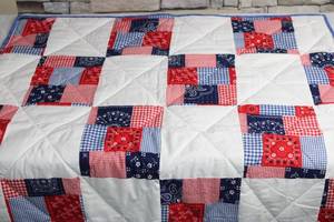 lot 12 image: Colorful Patchwork Quilt with Bandana Design