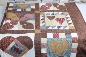 lot 17 image: Patchwork Heart Design Quilt - Handmade Quilted Blanket
