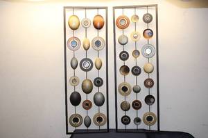 lot A-75 image: Set of 2 Vintage Wall Art Panels with Circular Metallic Designs