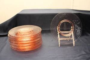 lot 92 image: Set of 7 Vintage Amber Glass Plates with Ribbed Design