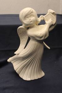 lot 97 image: Vintage Porcelain Angel Figurine Playing Harp - 10 Inches Tall