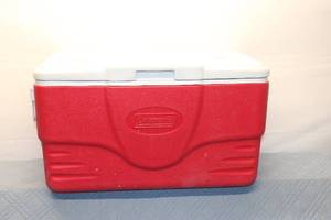 lot 111 image: Coleman 48-Quart Red Cooler with White Lid