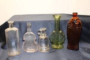 lot 132 image: Collection of 5 Vintage Glass Bottles, Various Designs