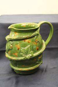 lot 133 image: Vintage Green Ceramic Pitcher with Leaf Design - Made in Italy