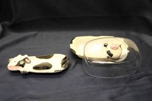 lot 142 image: Cow-Themed Butter Dish and Serving Tray Set