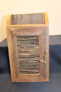 lot 143 image: Rustic Handmade Wooden Storage Box with Branch Accents and Two Shelves