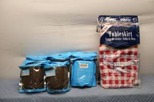 lot 166 image: Set of 8 Table Skirts with Adhesive Backing - Red Checkered and Brown