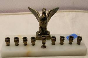 lot A-185 image: Antique Menorah with Eagle Design and Alabaster Base