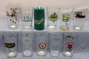 lot 187 image: Collection of 10 Various Beer Glasses and Minnesota Wild Can Cooler