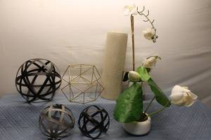 lot 188 image: Decorative Floral Arrangement with Geometric Spheres and IKEA Vase